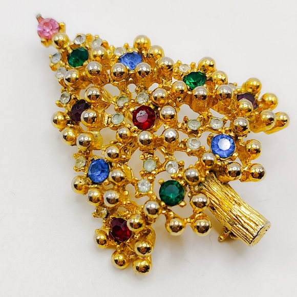 Vintage Jewelry - Vintage Signed Eisenberg Multicolor Rhinestone Christmas Tree Brooch Pin